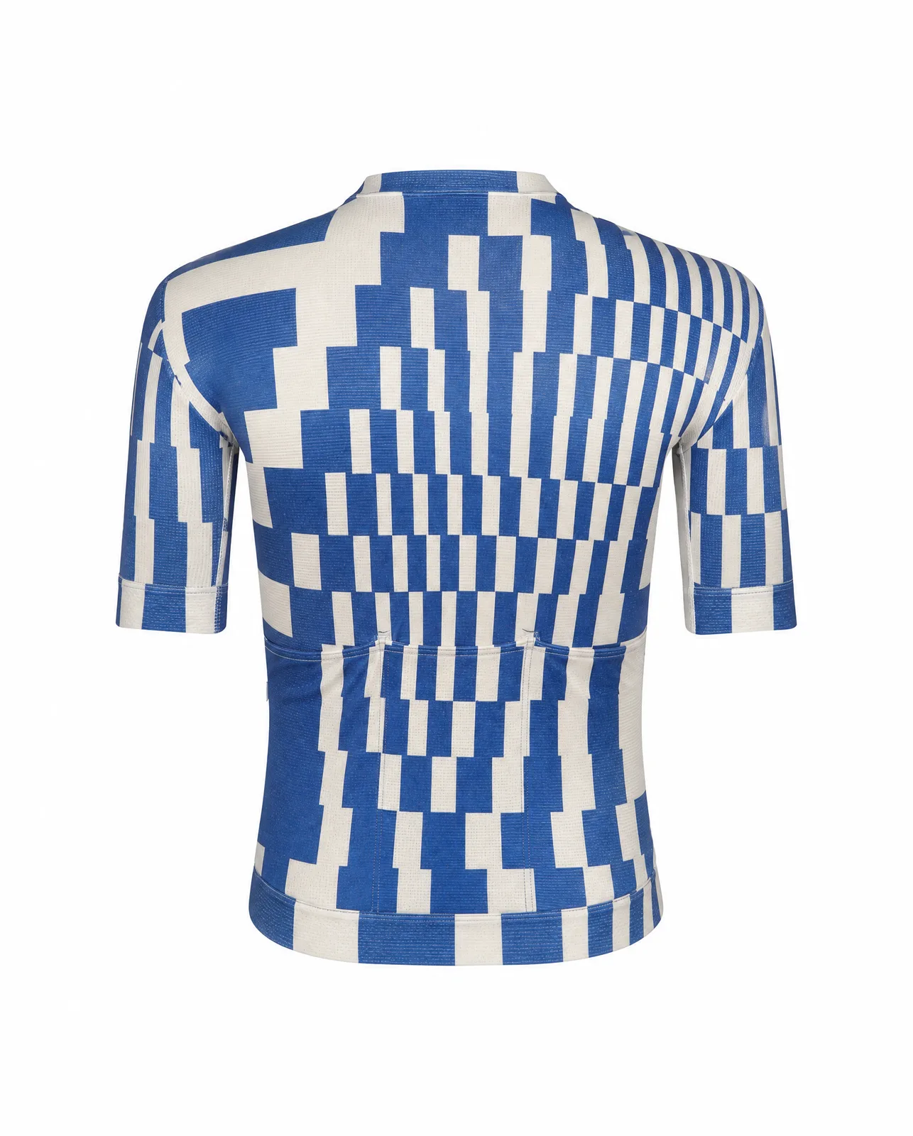 Jersey, pixelated blue and cream pattern, flat lay, rear